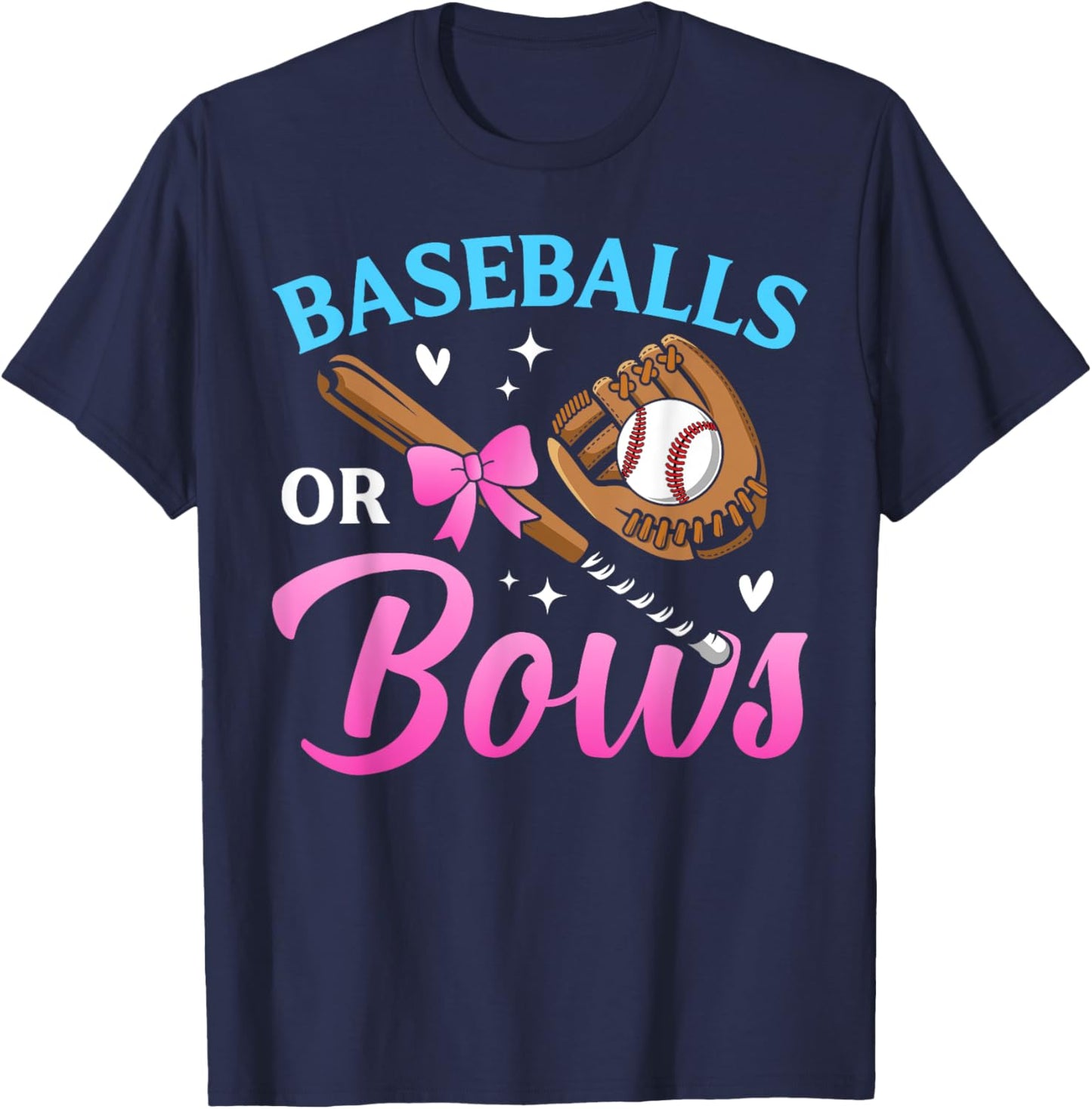 Baseball Or Bows Dad Mom Loves You Gender Reveal Party T-Shirt - T-Shirt | Navy