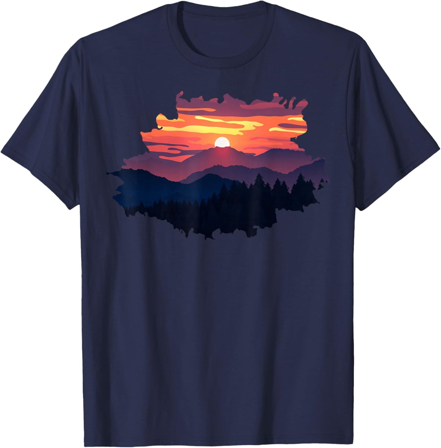 Mountain, Nature Trees and Sunset T-Shirt - T-Shirt | Navy