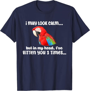 I May Look Calm But In My Head Mama Scarlet Macaw Parrot T-Shirt - T-Shirt | Navy