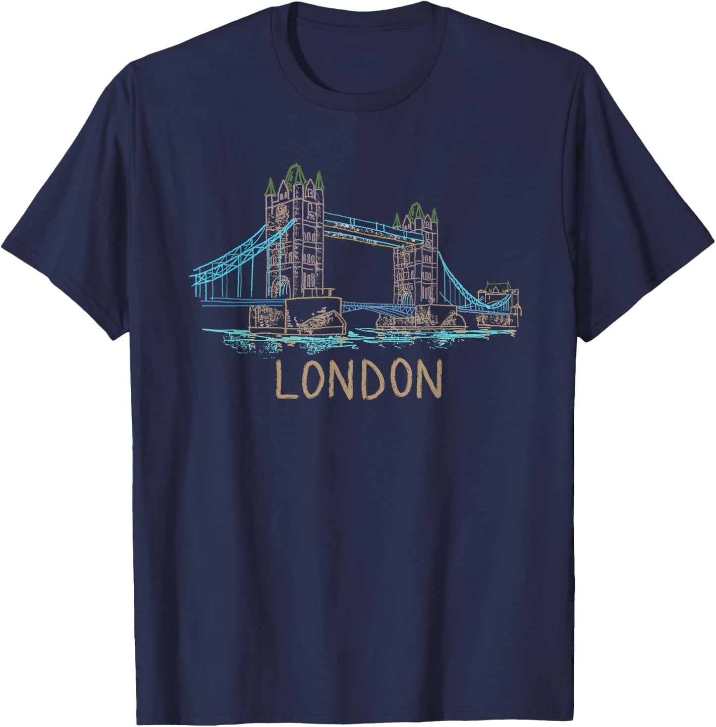 Tower Bridge London Unique Hand Drawn Art T-Shirt - T-Shirt | Navy