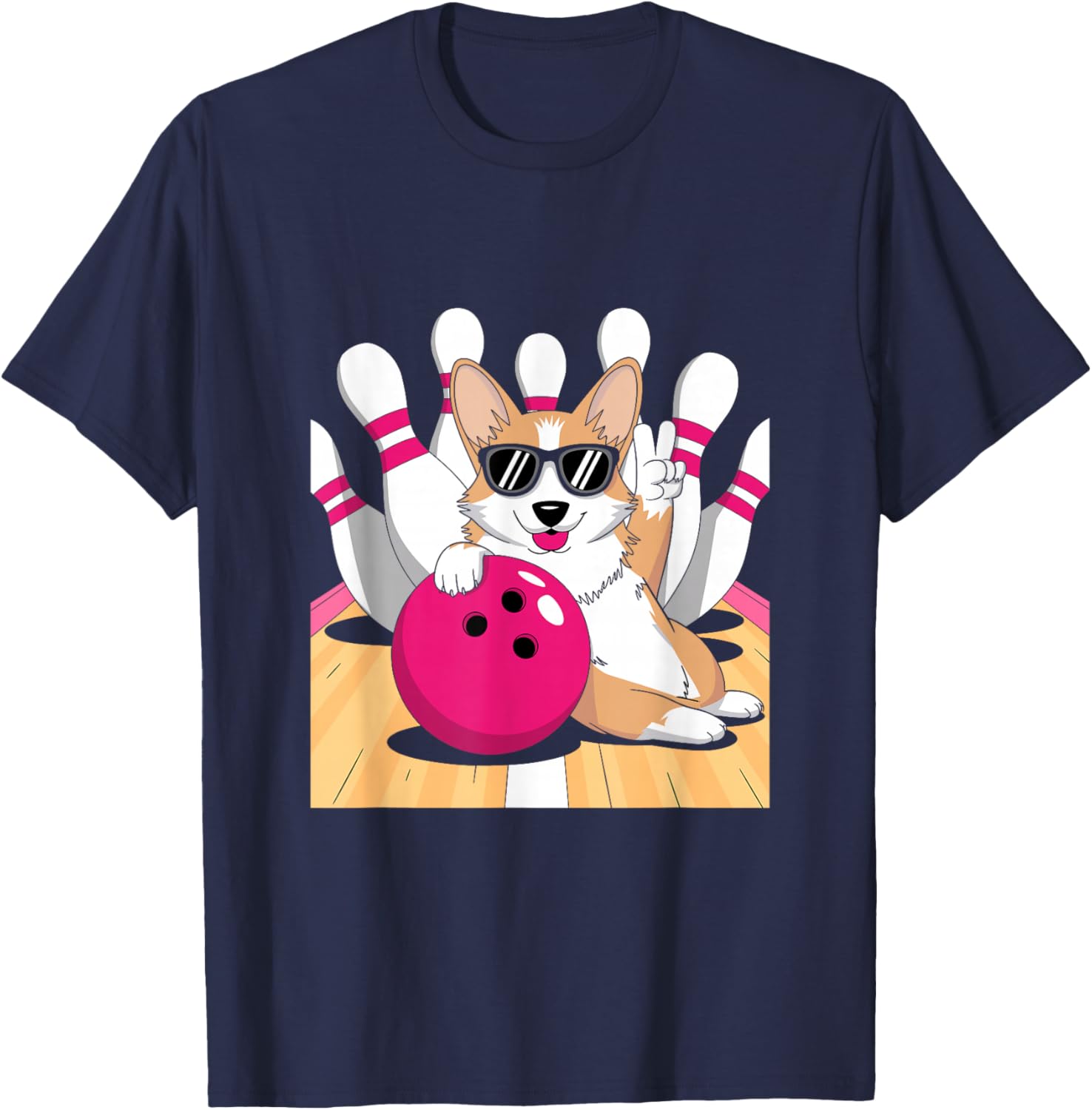 Corgi Bowler Bowling Tenpin T-Shirt - T-Shirt | Navy