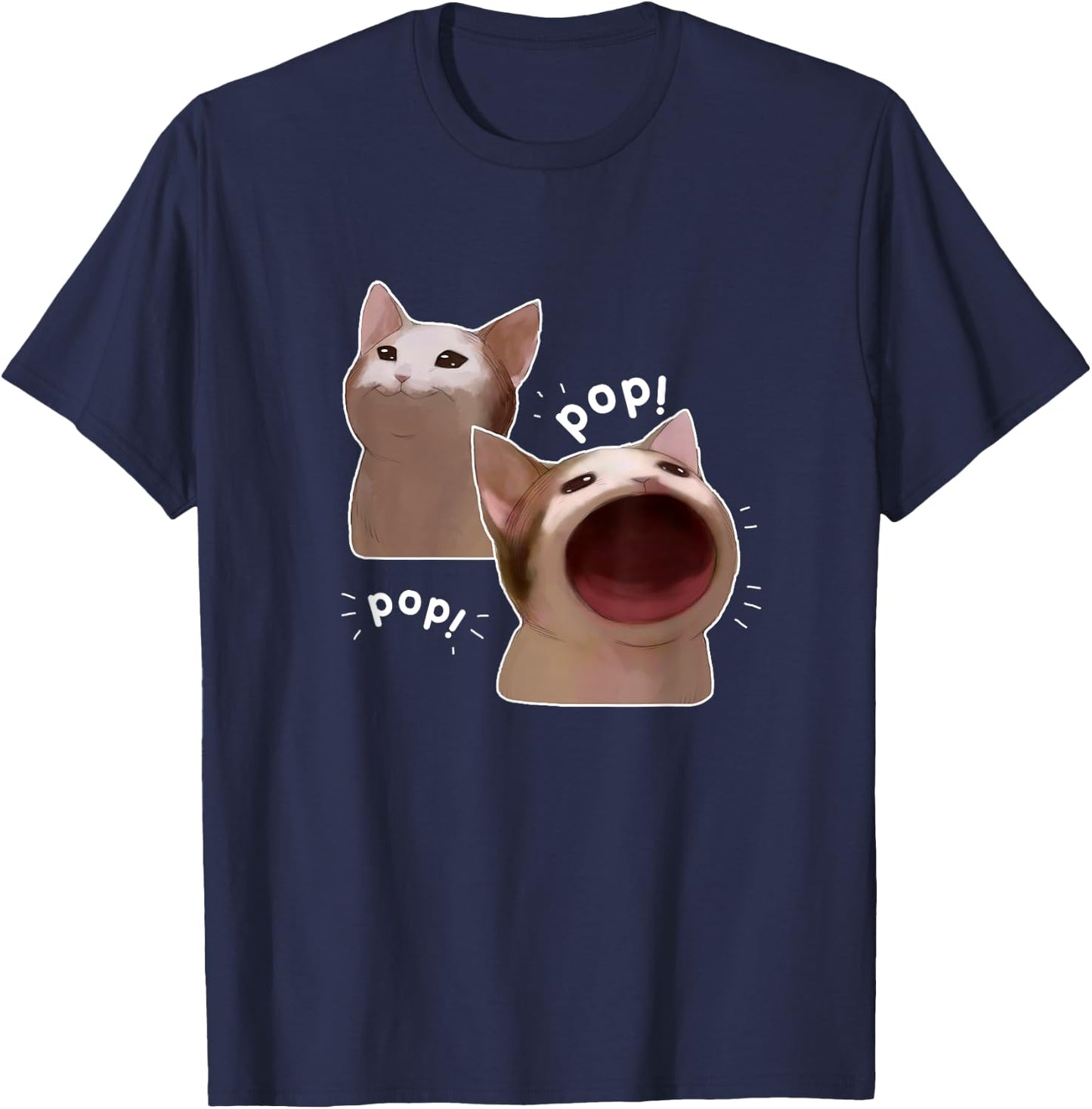 Funny Pop Cat Meme Men Women T-Shirt - T-Shirt | Navy