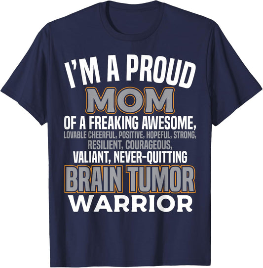 Proud Mom Brain Tumor Awareness Survivor Women Girls T-Shirt - T-Shirt | Navy