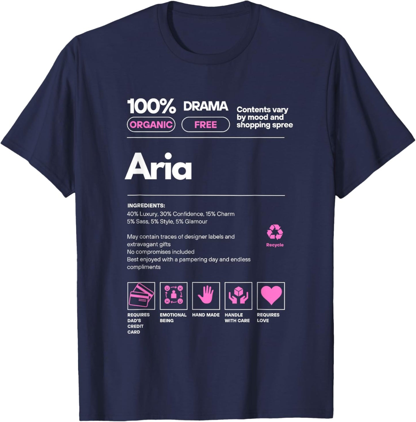 Aria Name gift Aria Sarcastic Nutrition Facts T-Shirt - T-Shirt | Navy