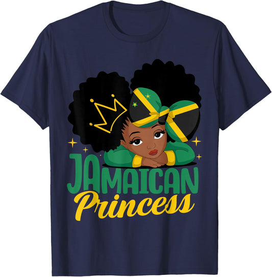Jamaican Princess Jamaica Girl Melanin Cute Jamaican Flag T-Shirt - T-Shirt | Navy