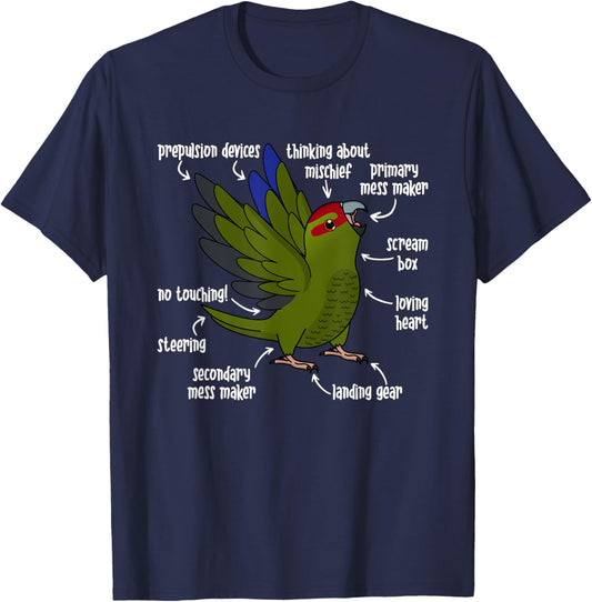 Parrot Anatomy I Red-crowned Kakariki T-Shirt - T-Shirt | Navy