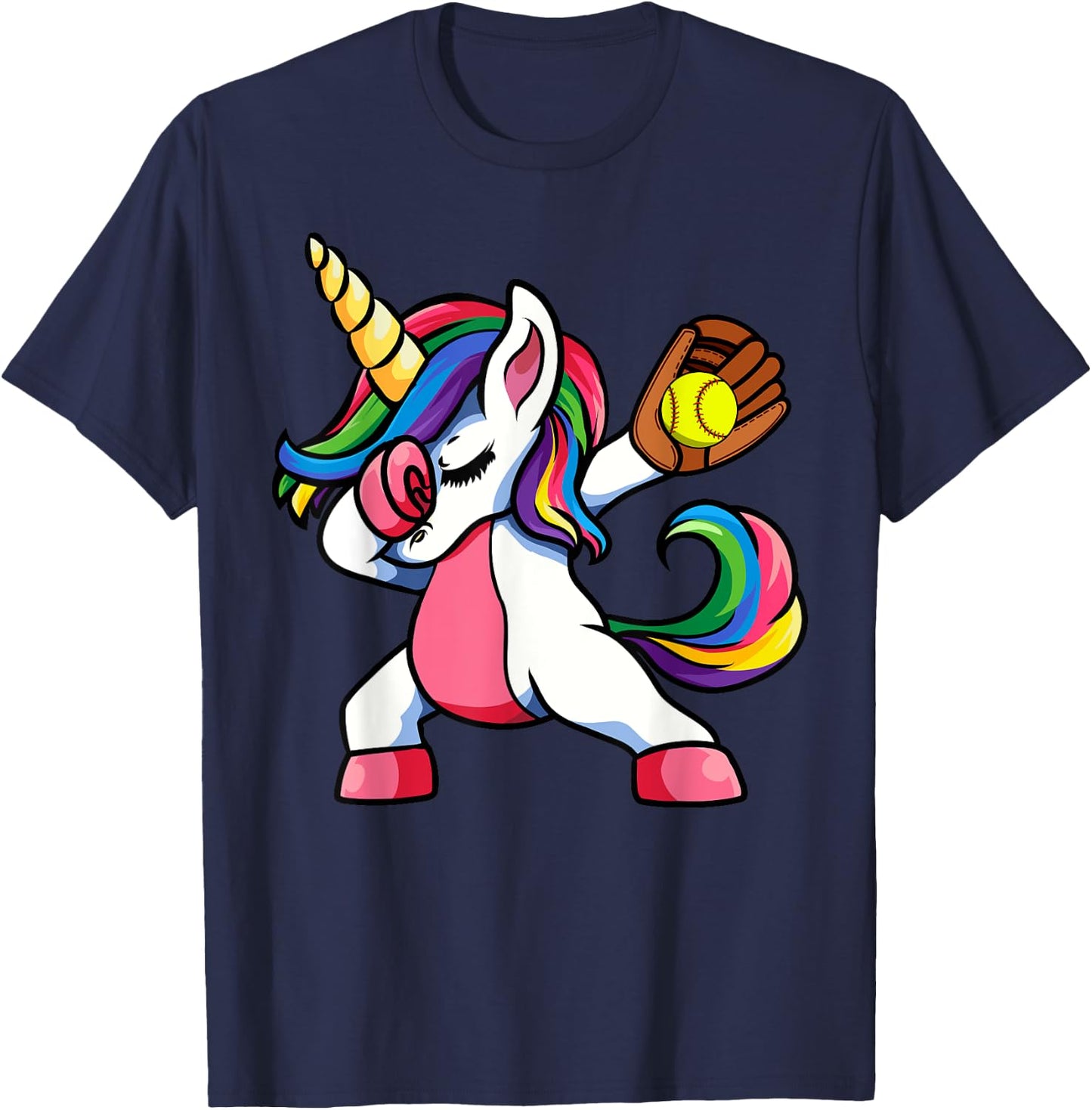 Girls Funny Dabbing Softball Unicorn Apparel Kids Dab T-Shirt - T-Shirt | Navy