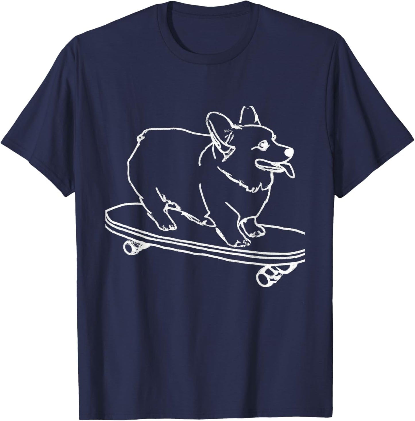 Corgi Skateboarding Outline Line Drawing Skater Corgi Dog T-Shirt - T-Shirt | Navy