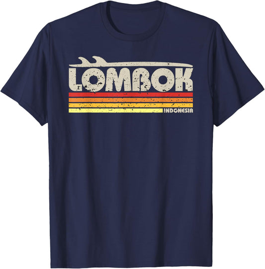 Lombok Indonesia - Retro Surf Paradise T-Shirt - T-Shirt | Navy