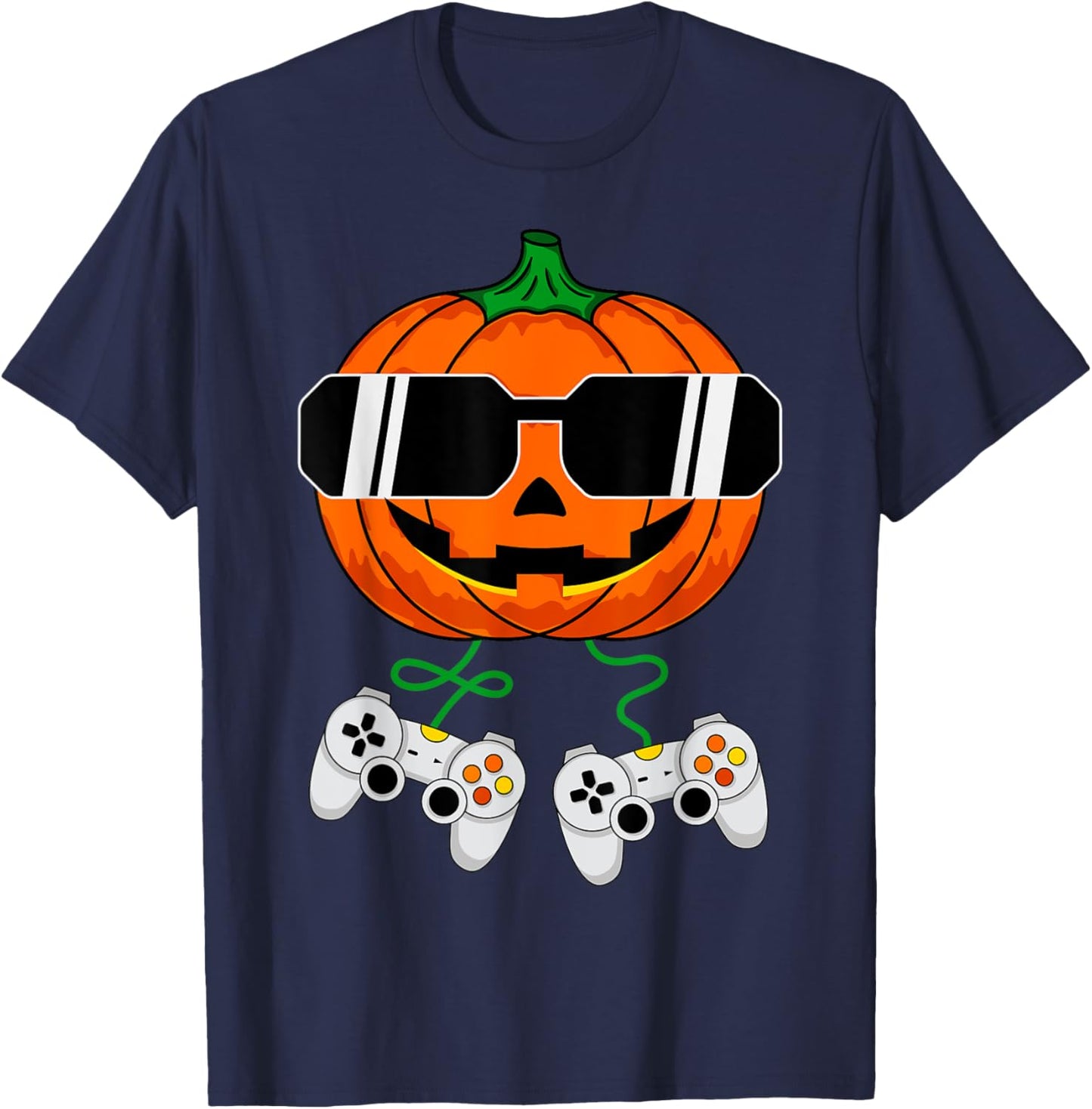 Halloween Jack O Lantern Gamer Boys Kids Men Funny Halloween T-Shirt - T-Shirt | Navy