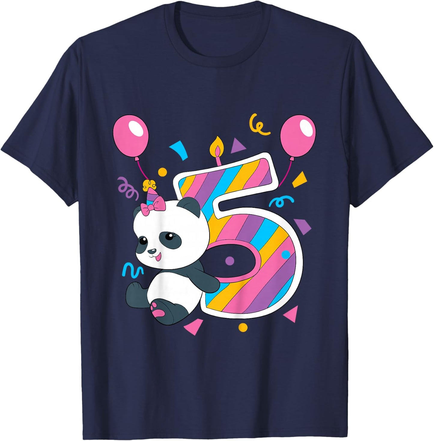 Panda I'm 5 Years Old Girls Birthday Party T-Shirt - T-Shirt | Navy