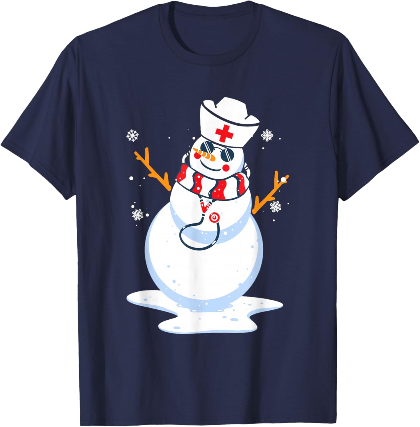 Nurse Snowman Nursing RN Registered Funny Christmas T-Shirt - T-Shirt | Navy