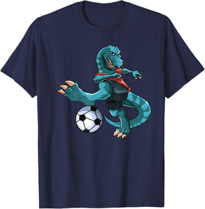 Funny Dino Soccer Player T-Rex Lover Football Game Kids Boys T-Shirt - T-Shirt | Navy