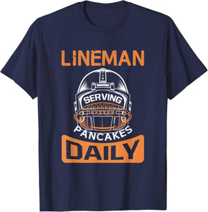 Lineman - Serving Pancakes Daily - Funny Football T-Shirt - T-Shirt | Navy