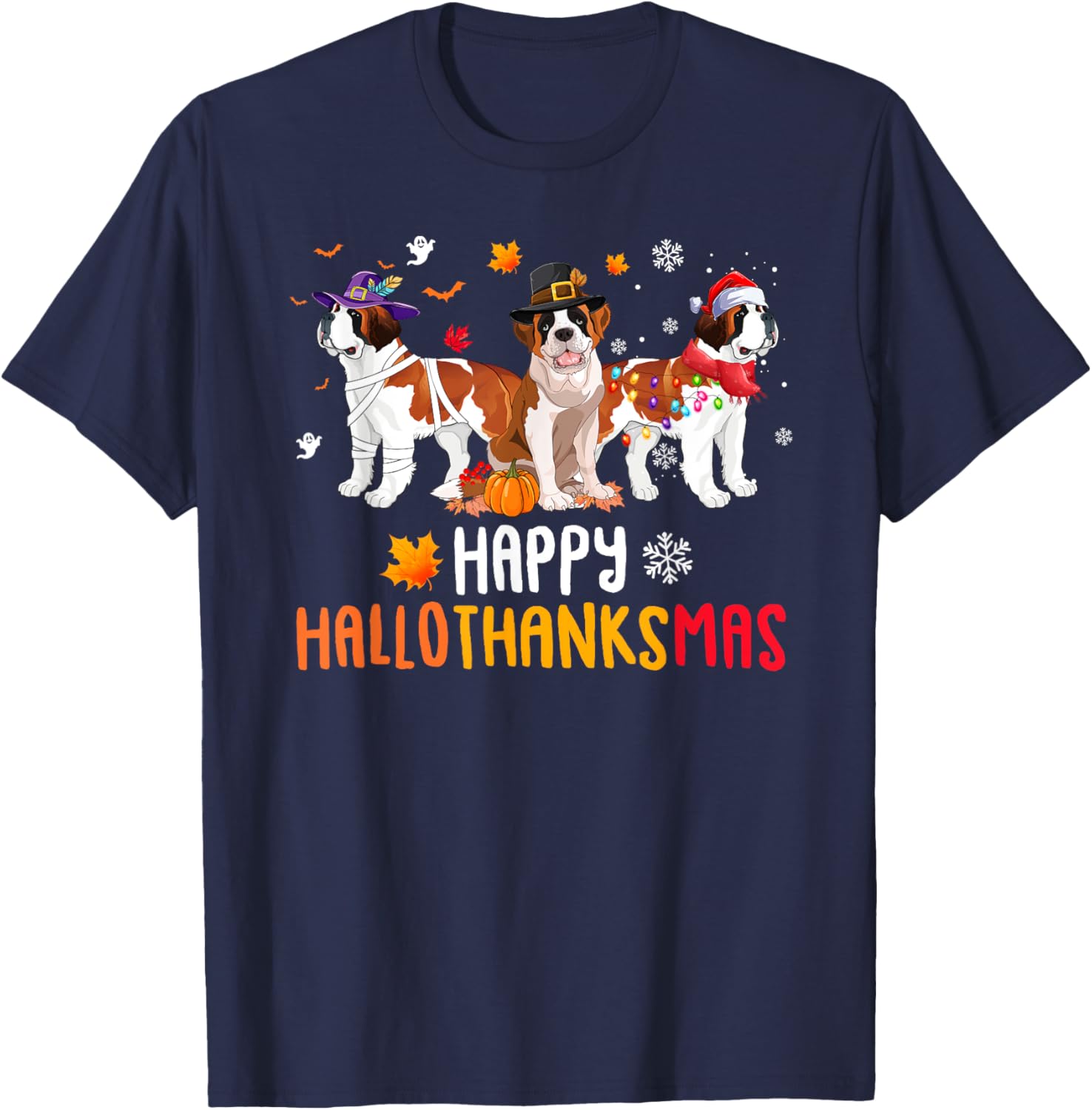 Halloween Thanksgiving Christmas Funny Saint Bernard Dogs T-Shirt - T-Shirt | Navy