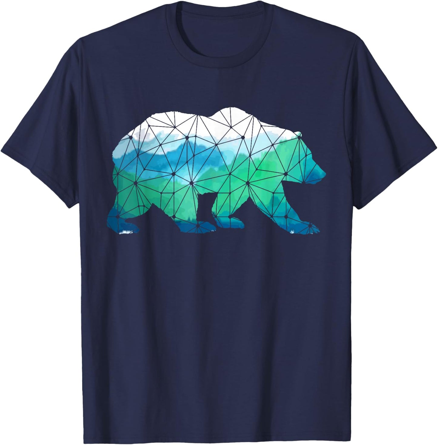 Bear Low Poly Mountains Grizzly Hiking Camping Camper Gift T-Shirt - T-Shirt | Navy