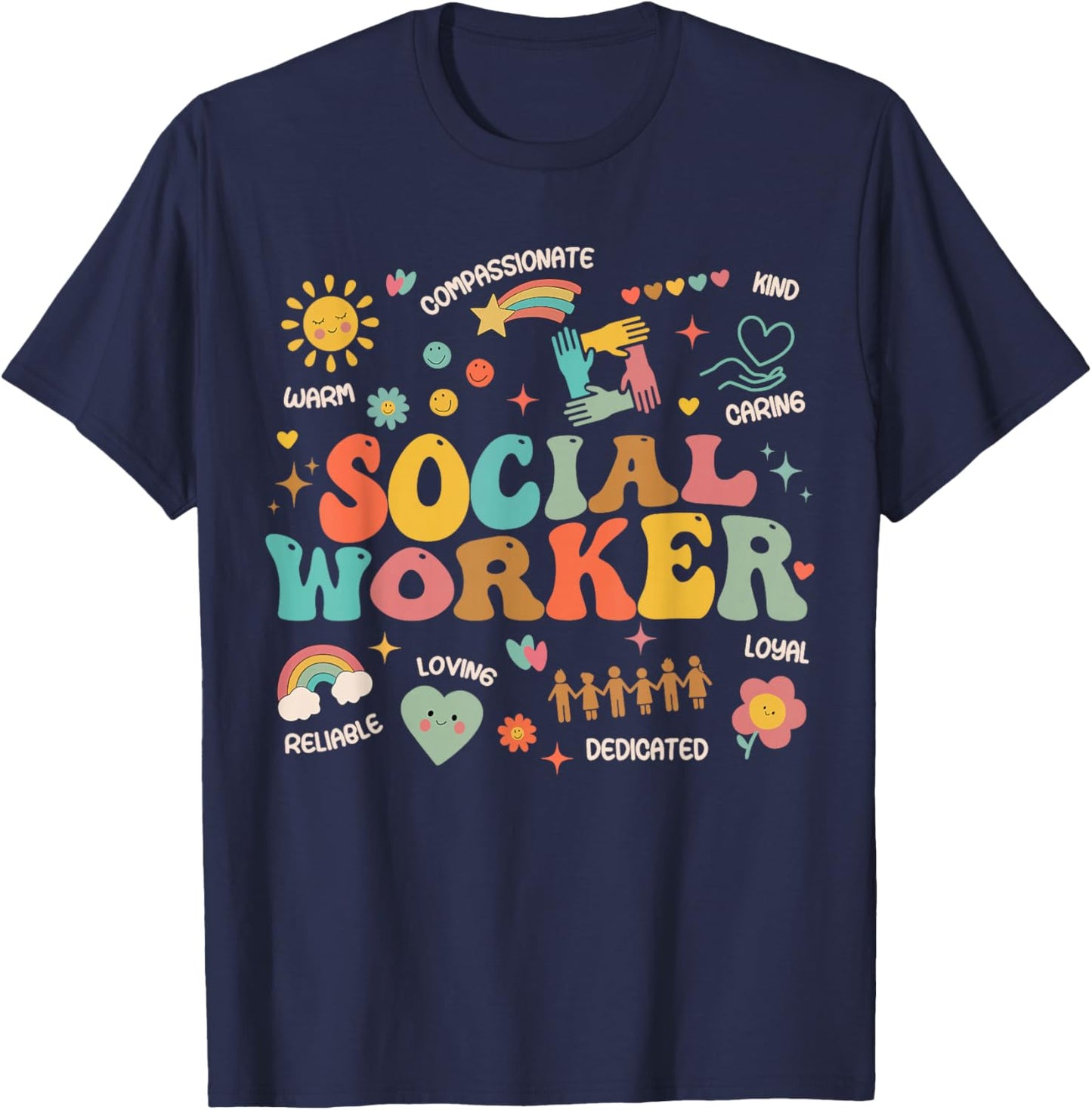 Retro Groovy Social Worker Graduation MSW Month Funny Work T-Shirt - T-Shirt | Navy