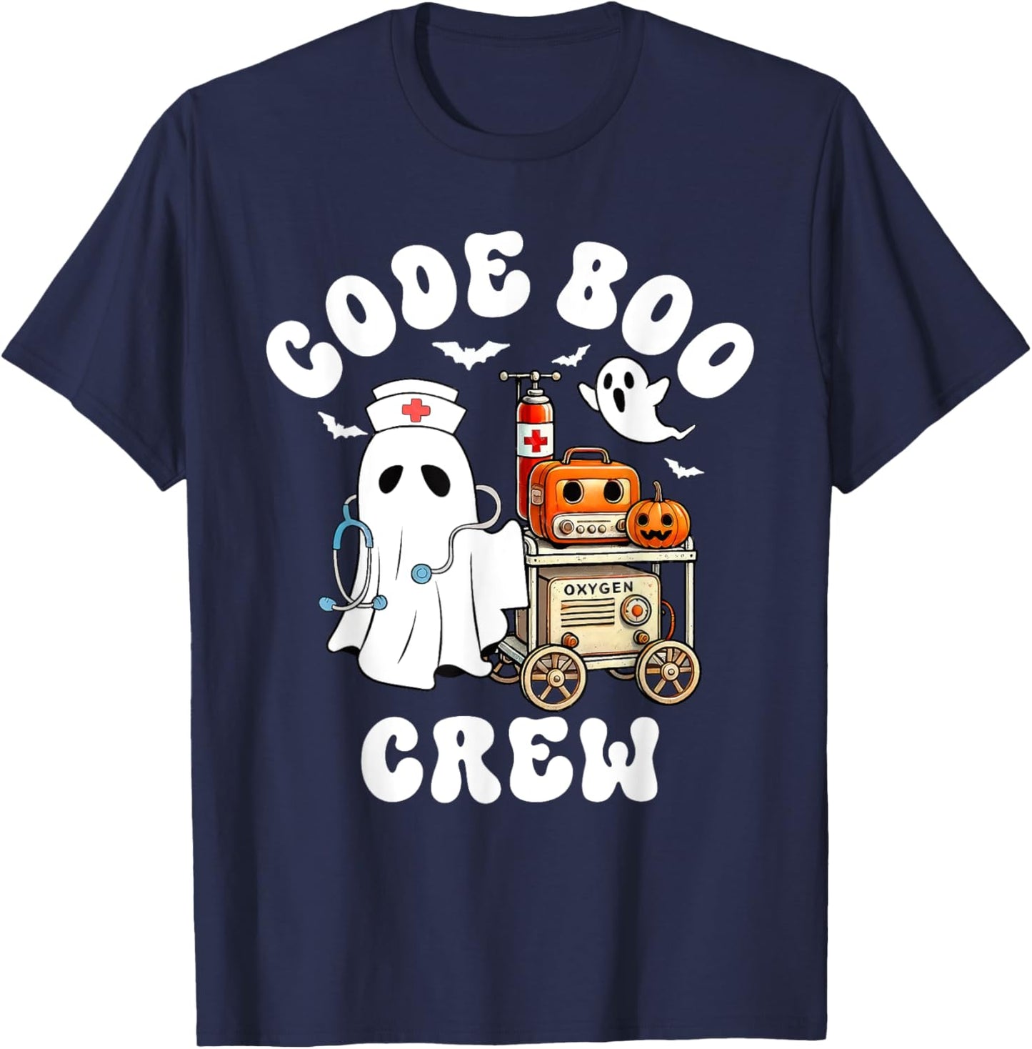 Code Boo Crew Outfit Funny Ghost Halloween Costume T-Shirt - T-Shirt | Navy