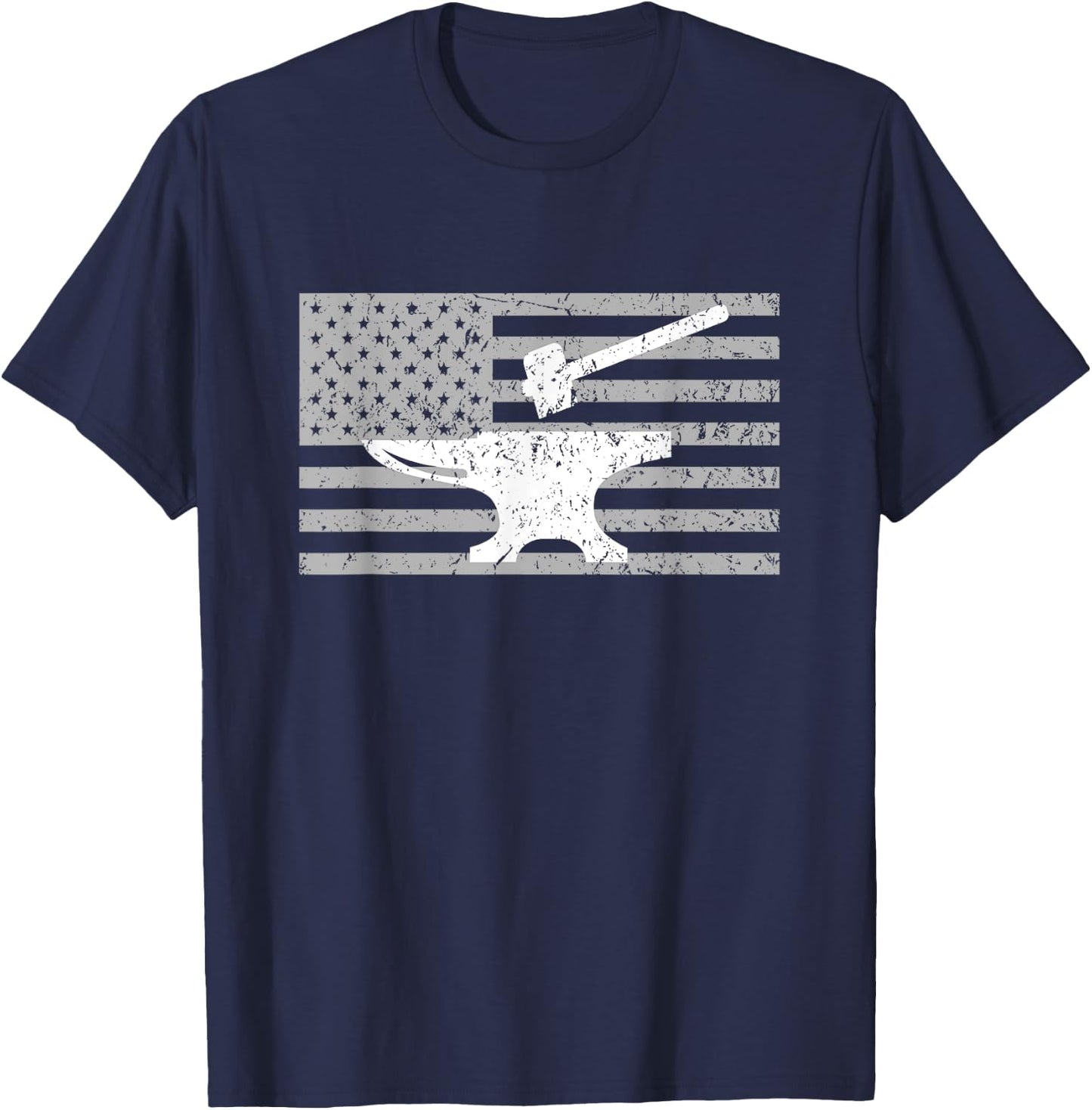 Forging Shirt, Forge Shirt, American Flag Blacksmith Anvil Women Men T-Shirt - T-Shirt | Navy