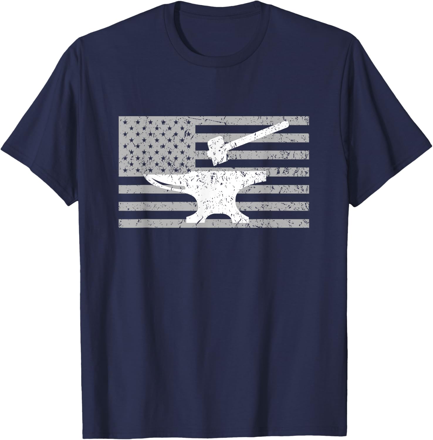 Forging Shirt, Forge Shirt, American Flag Blacksmith Anvil Women Men T-Shirt - T-Shirt | Navy