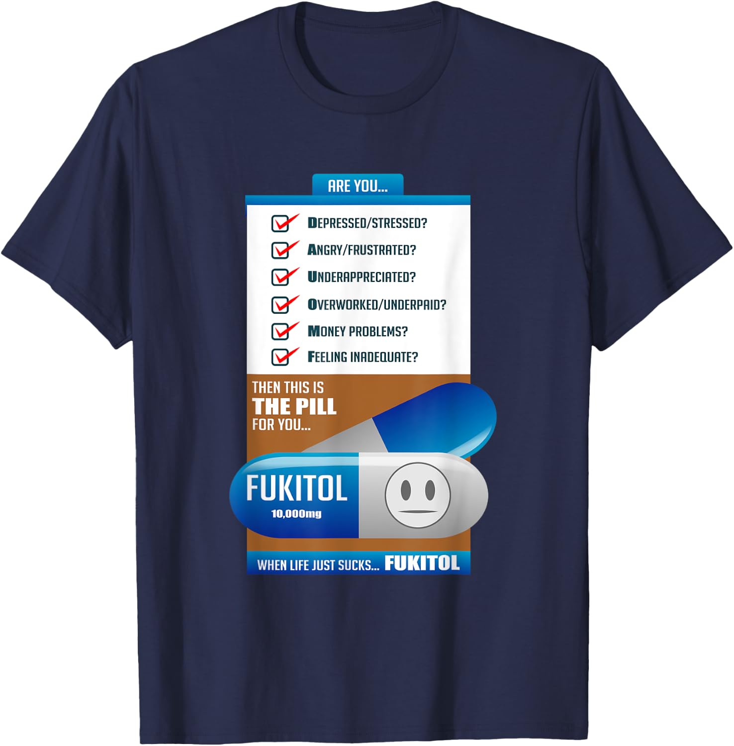 Fukitol Prescription Funny Physician T-Shirt - T-Shirt | Navy
