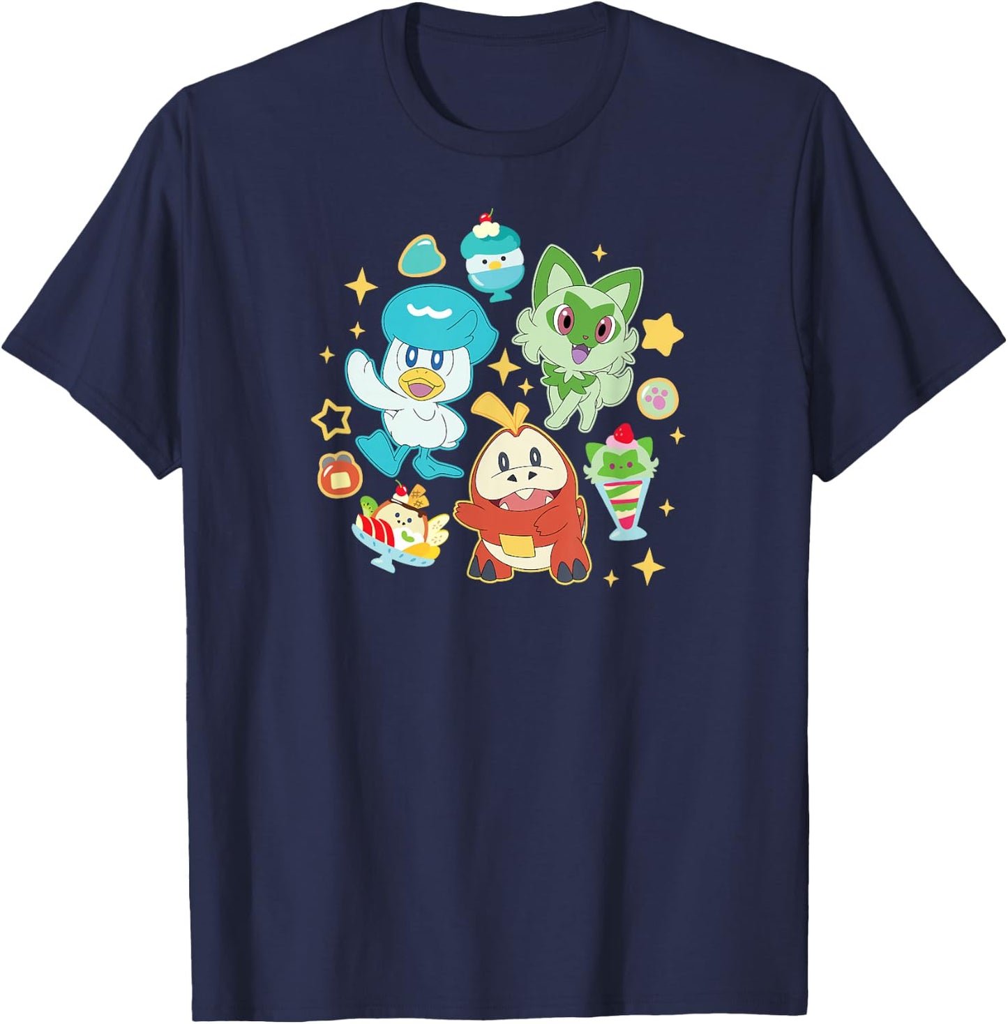 Pokémon - Quaxly Sprigatito Fuecoco Starters Cafe Desserts T-Shirt - T-Shirt | Navy