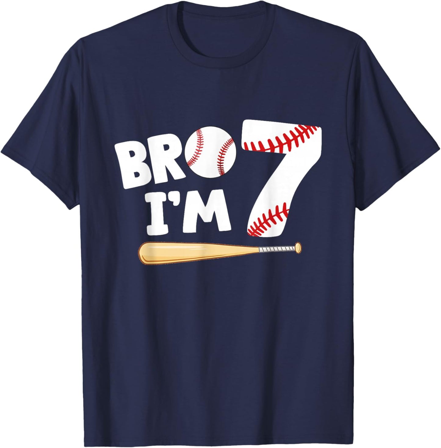 7th Birthday Shirt Boy Bro I'm 7 Year Old Baseball Theme T-Shirt - T-Shirt | Navy