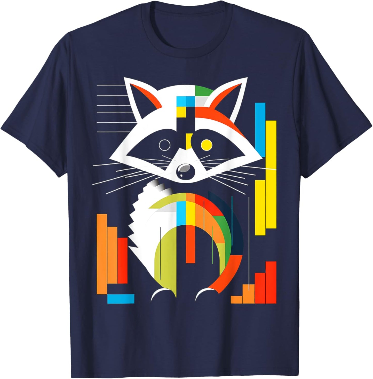 Raccoon Colorful Art Animal Geometric Graphic Raccoon T-Shirt - T-Shirt | Navy
