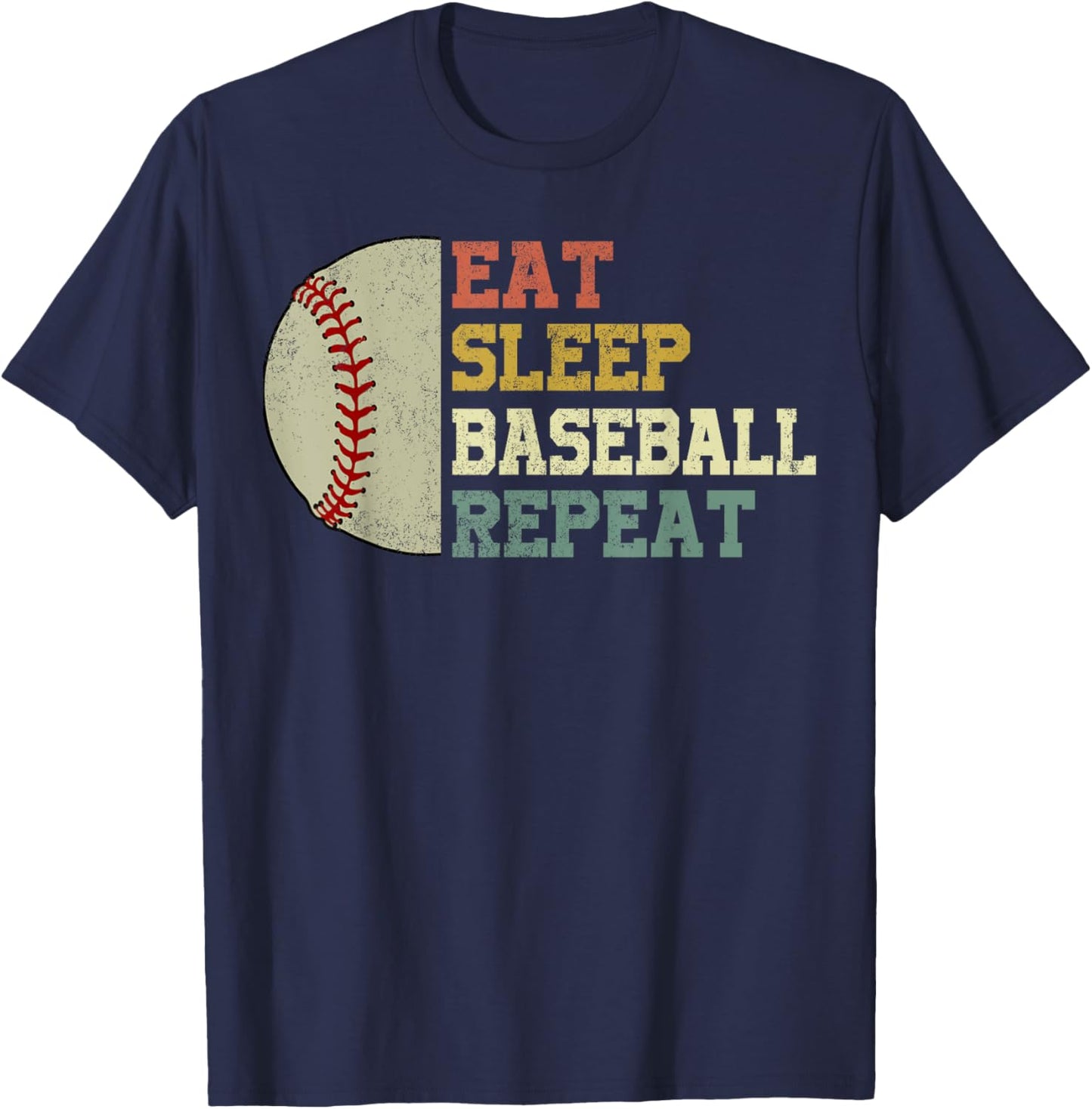 Funny Eat Sleep Baseball Repeat Kid Youth Boy Player Vintage T-Shirt - T-Shirt | Navy