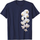 White Phalaenopsis Orchid One-Side Garland Shapes Mania T-Shirt - T-Shirt | Navy