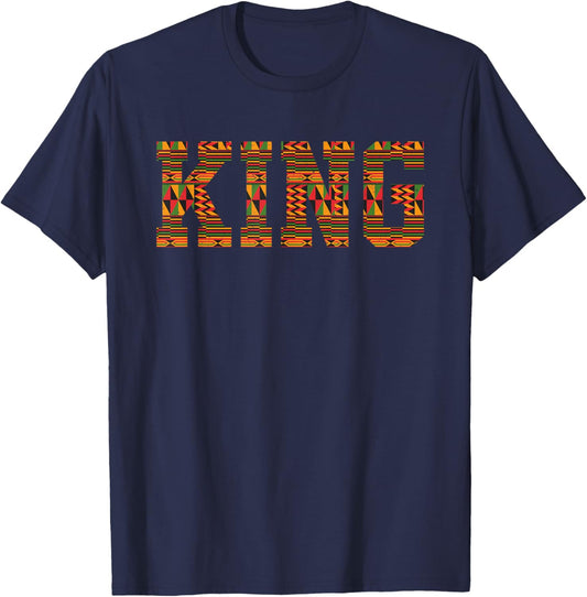 African King Art For Boys Men Afro Kente Cloth African Print T-Shirt - T-Shirt | Navy