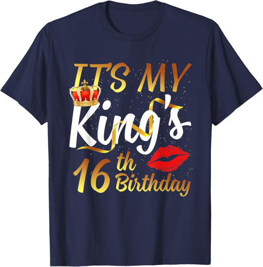 It's My King's 16th Birthday Gold Crown For 16 Years Old Man T-Shirt - T-Shirt | Navy