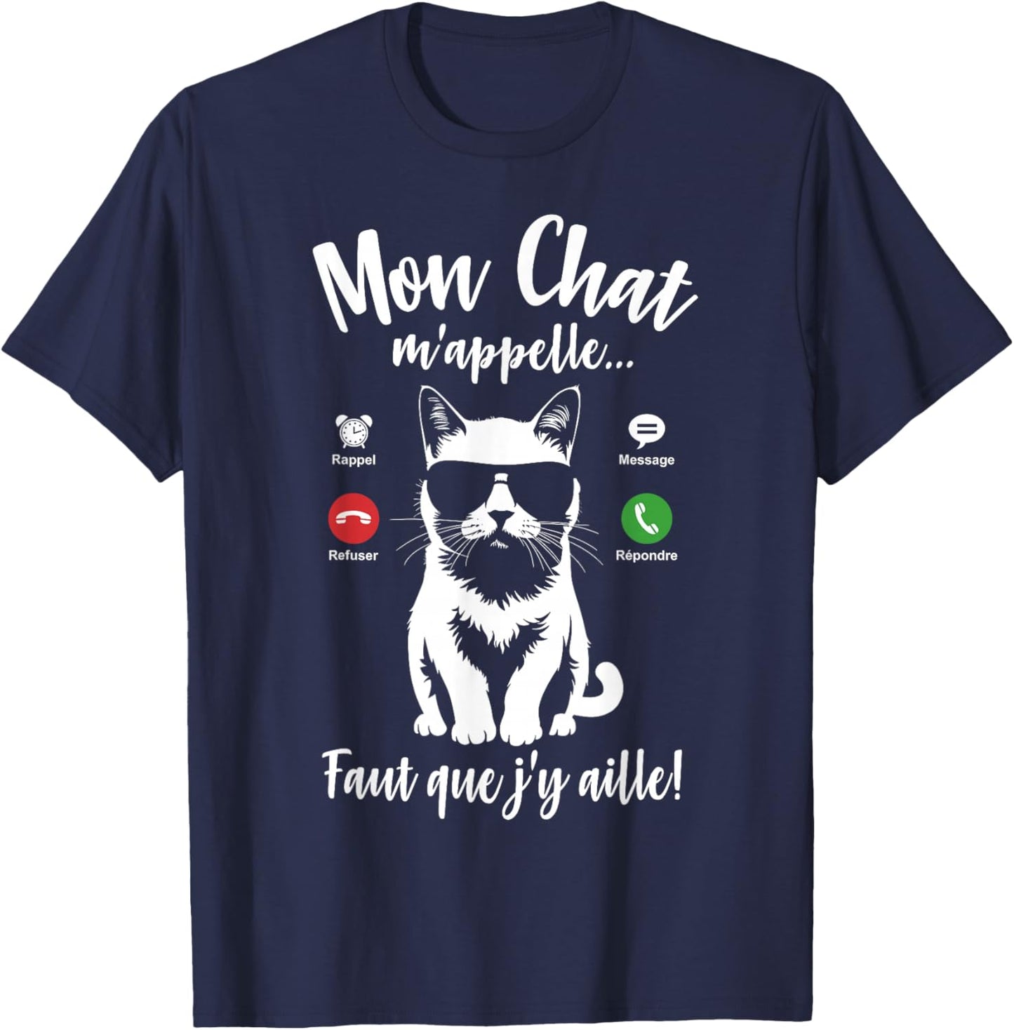 Cat Silhouette Woman Girl Humour Mon Chat m'appelle , Black, S T-Shirt - T-Shirt | Navy