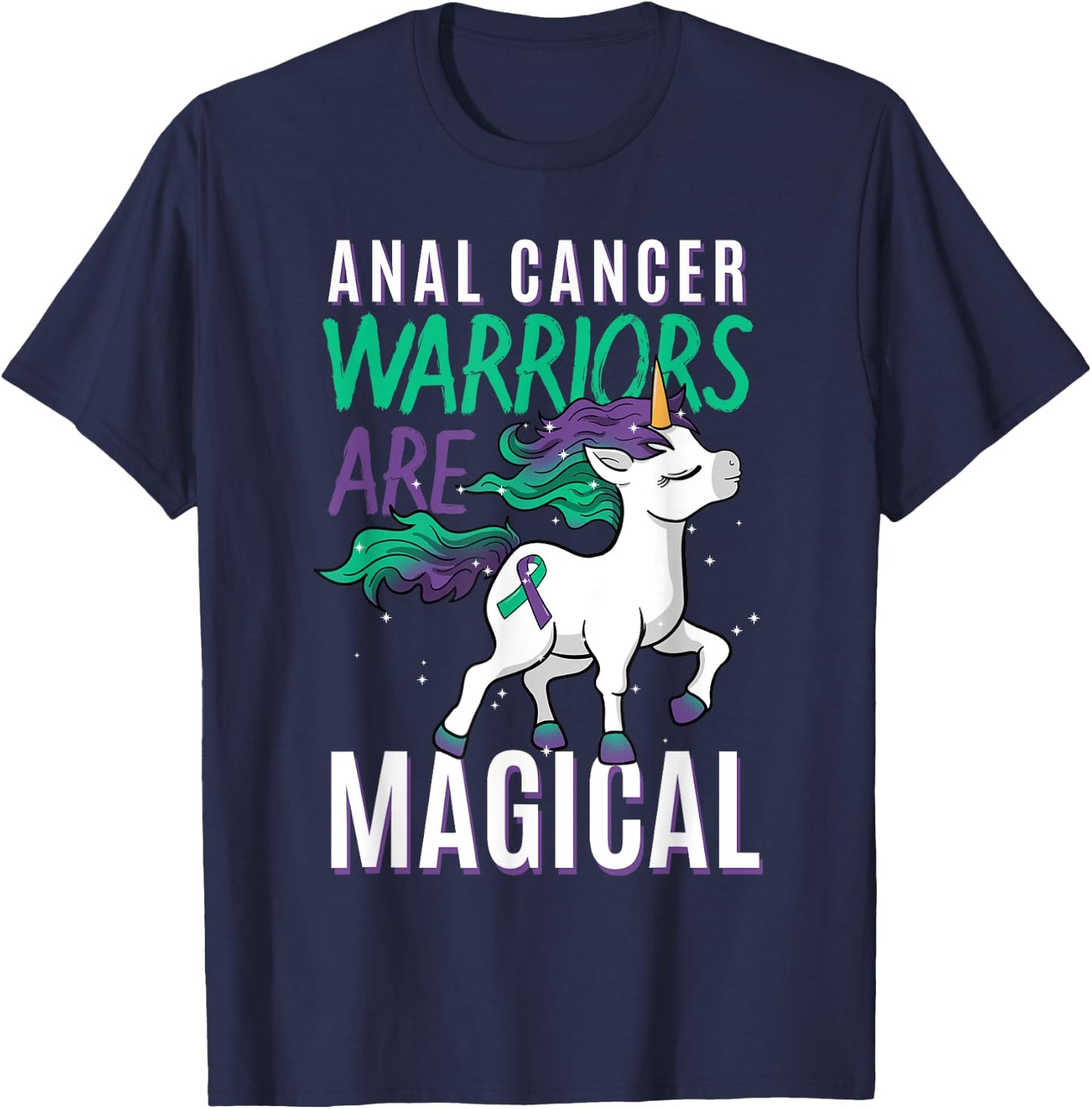Anal Cancer Awareness Supporter Fighter Unicorn Lover Gift T-Shirt - T-Shirt | Navy