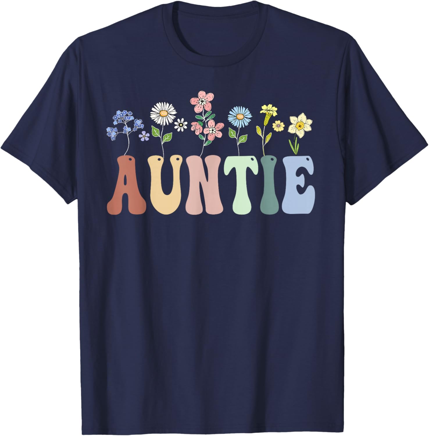 Auntie Gifts Women Wildflower Floral Design Auntie T-Shirt - T-Shirt | Navy