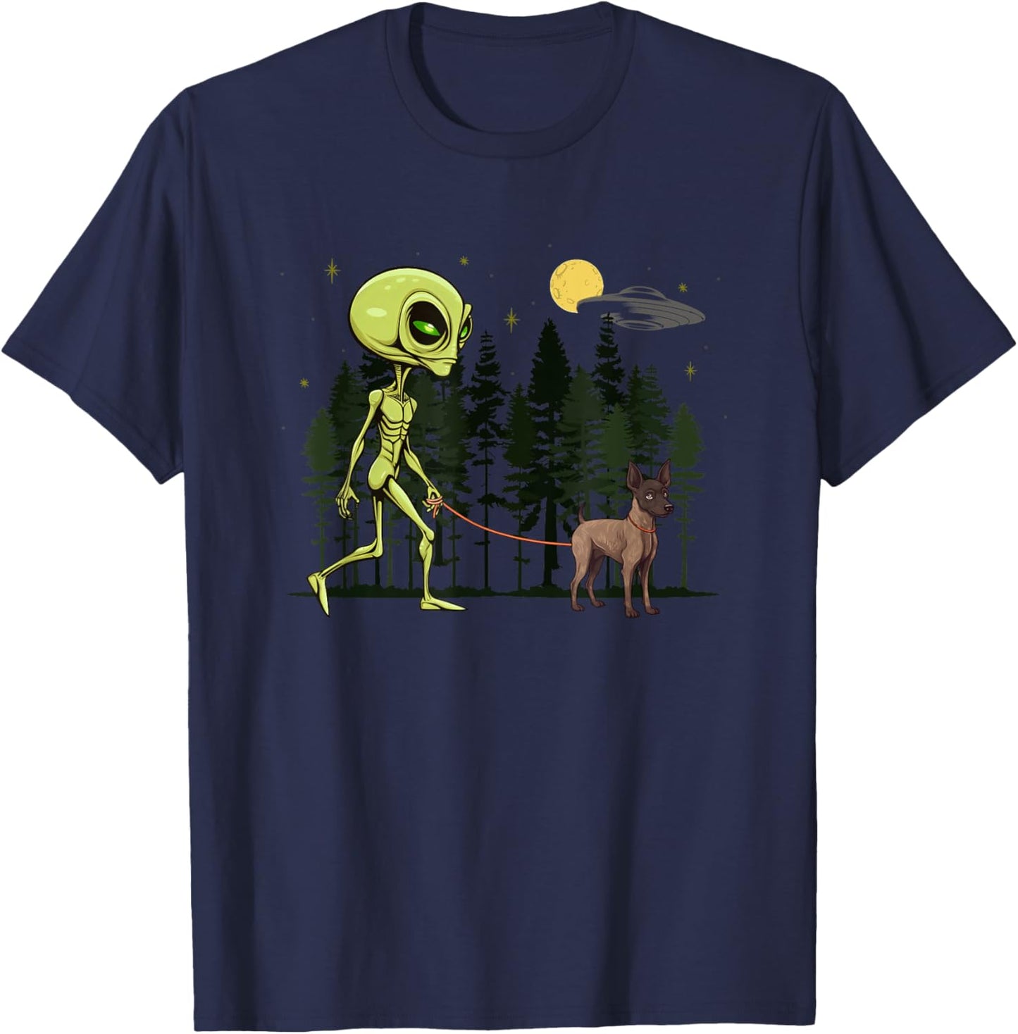 Funny Xoloitzcuintli Xolo Alien Walking UFO Pet Dog Mom Dad T-Shirt - T-Shirt | Navy