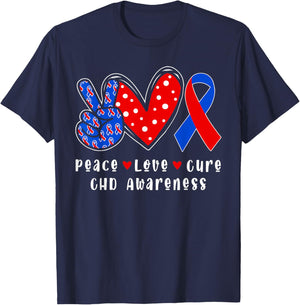 Peace Love Cure CHD Congenital Heart Defect Awareness Ribbon T-Shirt - T-Shirt | Navy