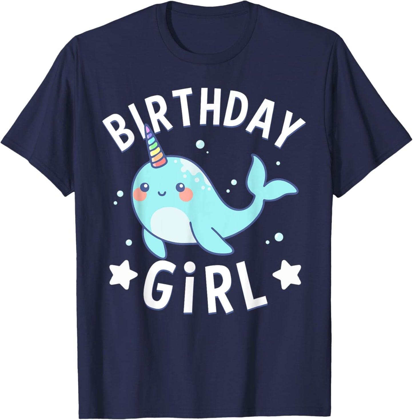 Birthday For Girl Party Cute Narwhal Sea Unicorn T-Shirt - T-Shirt | Navy