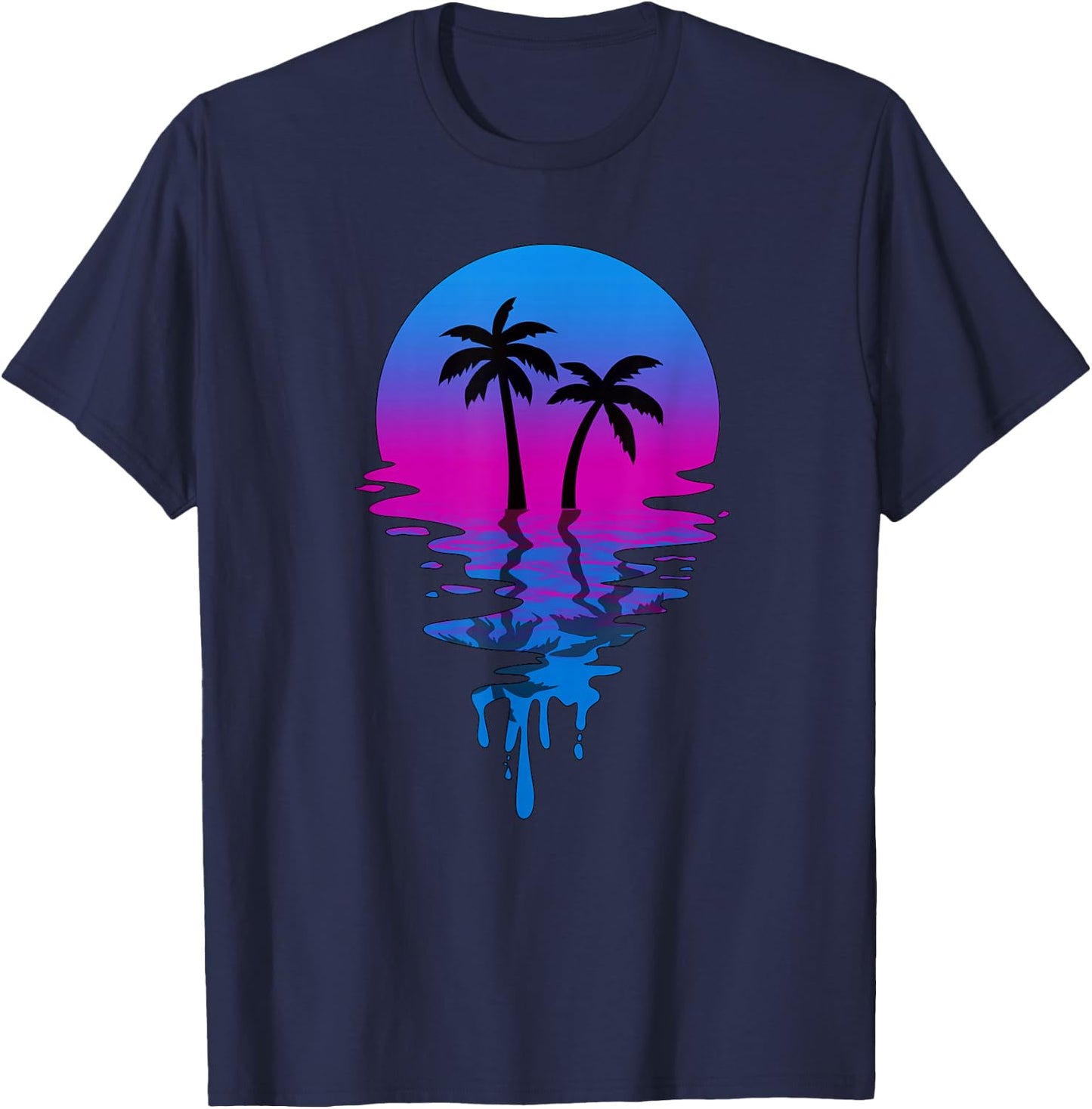 Vintage Retro Sunset Palm Tree T-Shirt - T-Shirt | Navy