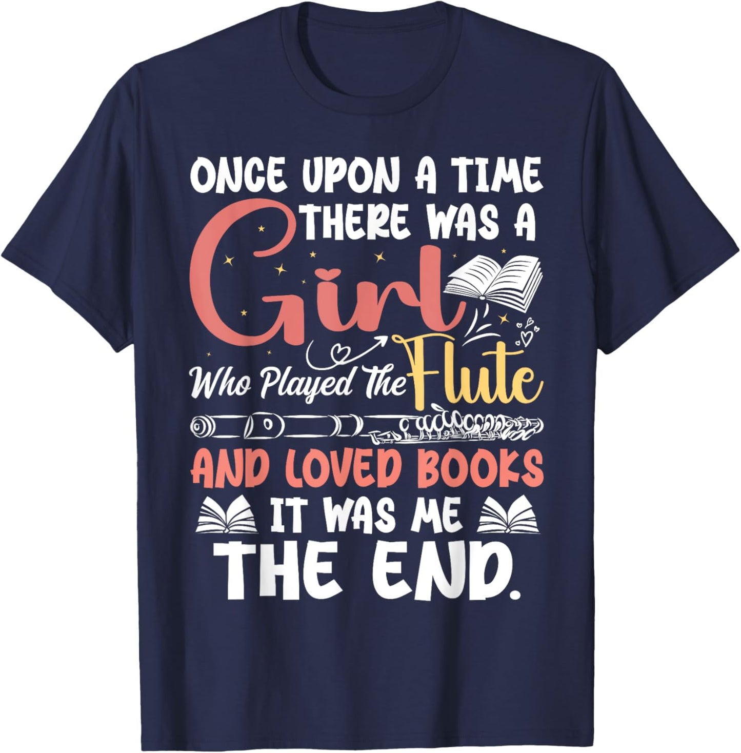 Flute Player Book Lover Flutist Marching Band Musician Flute T-Shirt - T-Shirt | Navy
