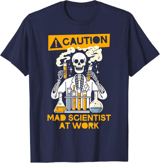 Funny Humor Skeleton Lab Tech Science - Adults - Black - Small - Short Sleeve - - Mad Scientist Theme - Science Lover, Scientist, Lab Tech T-Shirt - T-Shirt | Navy