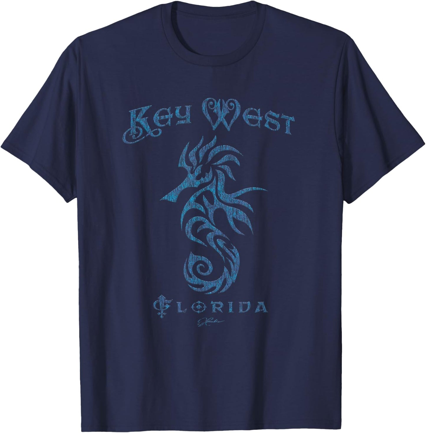 JCombs: Key West, FL, Seahorse (Distressed) T-Shirt - T-Shirt | Navy