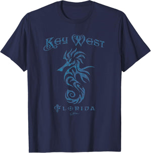 JCombs: Key West, FL, Seahorse (Distressed) T-Shirt - T-Shirt | Navy
