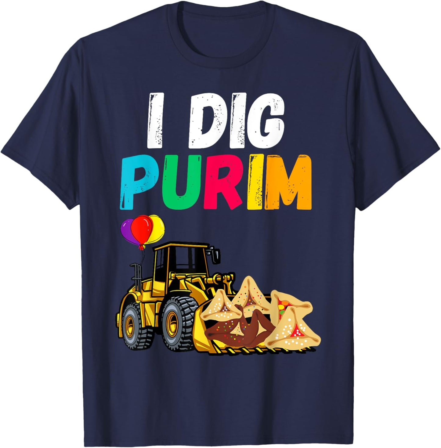 I Dig Purim Hamantaschen Tractor Jewish Toddlers Boys Girls T-Shirt - T-Shirt | Navy