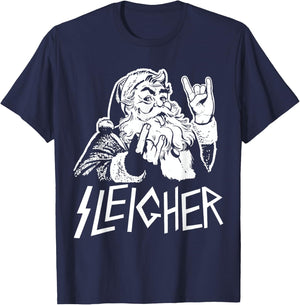 Sleigher Heavy Metal Santa Claus Rock On Goth Christmas T-Shirt - T-Shirt | Navy