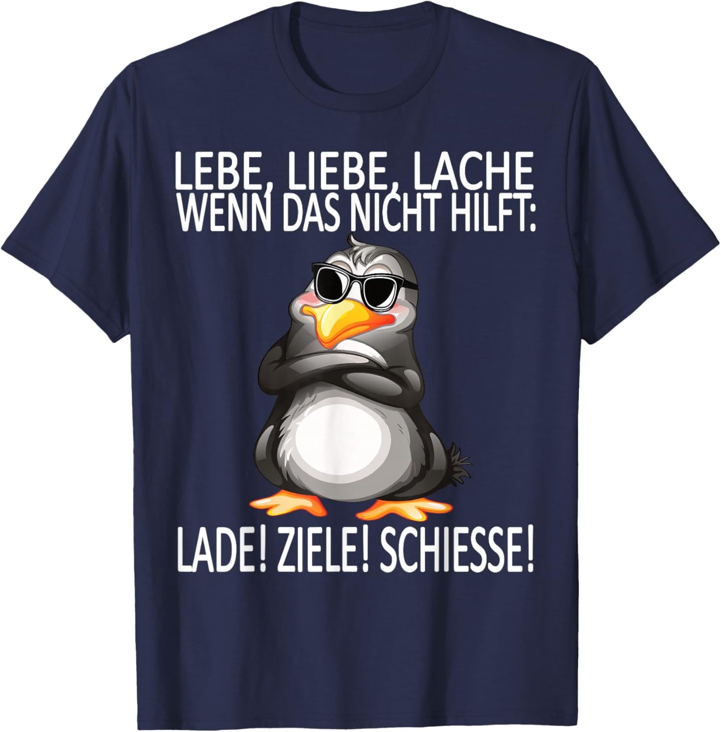 lebe liebe lache lustiges Design mit süßem Pinguin T-Shirt - T-Shirt | Navy