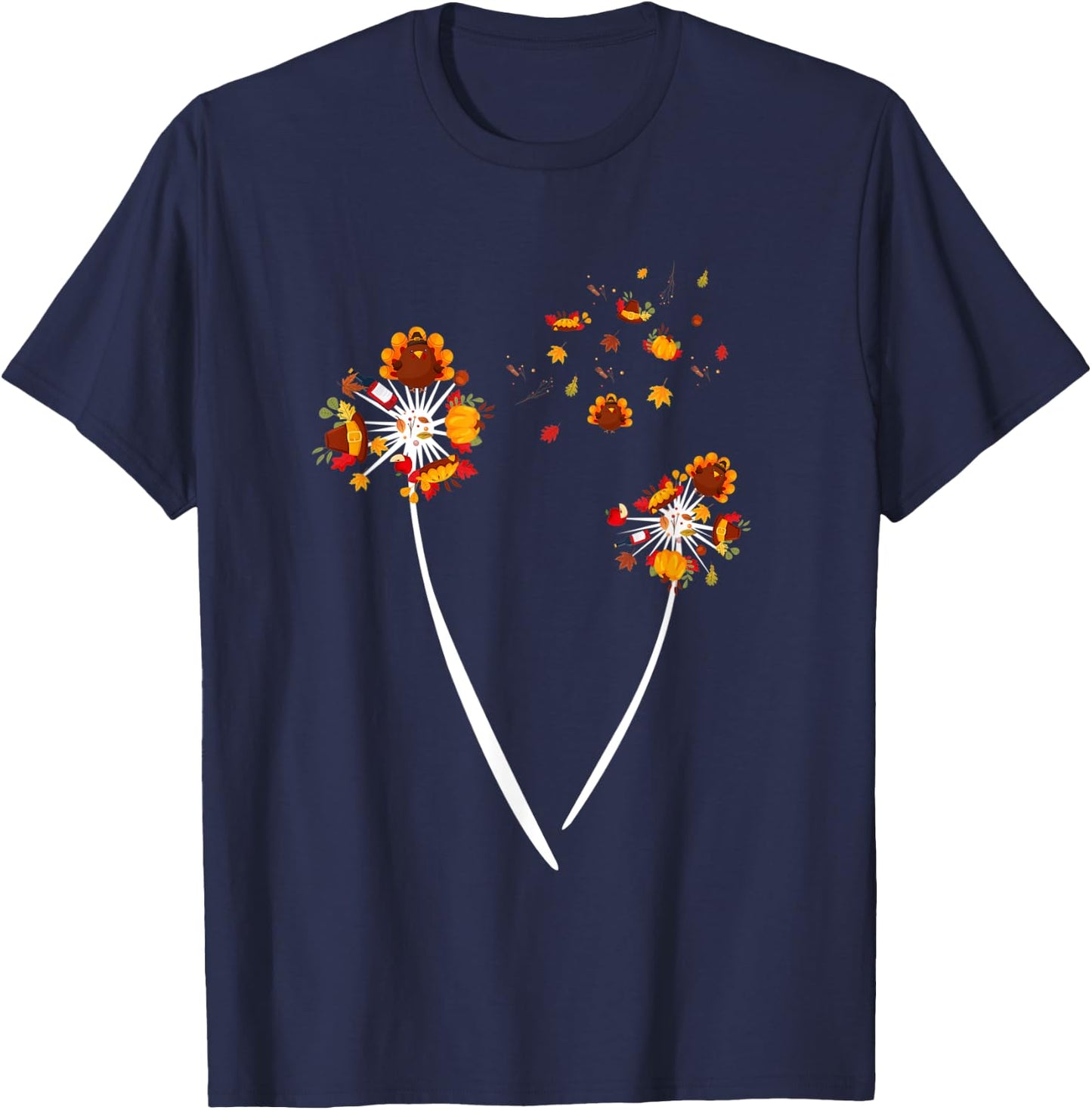 Thanksgiving Dandelion Flower Flying Cool Turkey Day Gift T-Shirt - T-Shirt | Navy