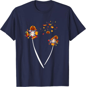 Thanksgiving Dandelion Flower Flying Cool Turkey Day Gift T-Shirt - T-Shirt | Navy