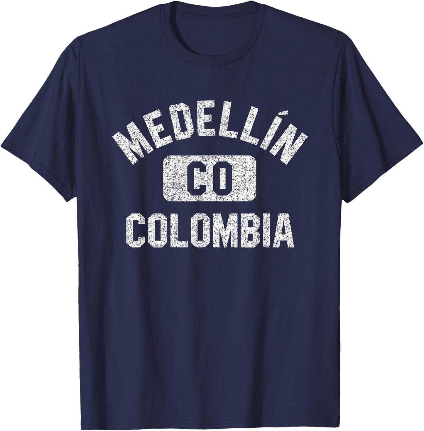 Medellin Colombia Gym Style Distressed White Print T-Shirt - T-Shirt | Navy
