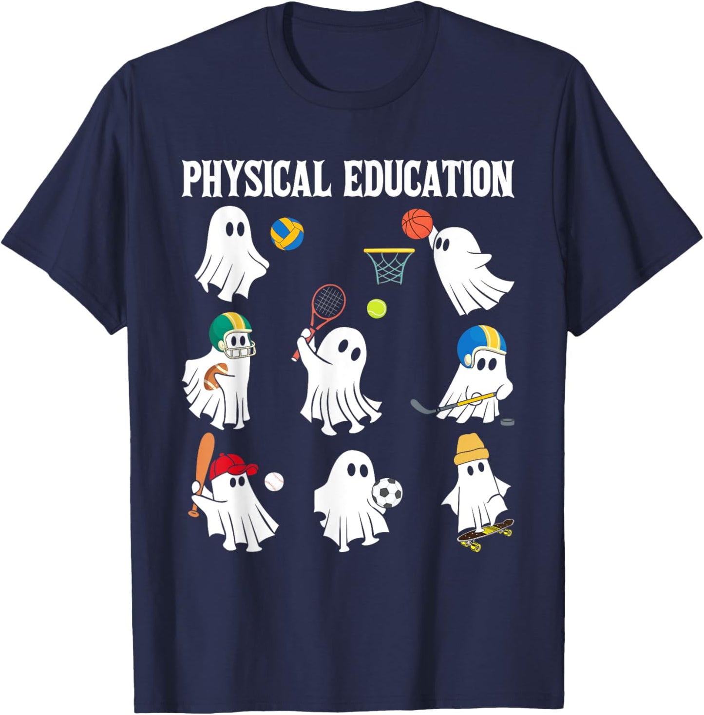 Retro Physical Education Halloween Ghosts Spooky PT T-Shirt - T-Shirt | Navy